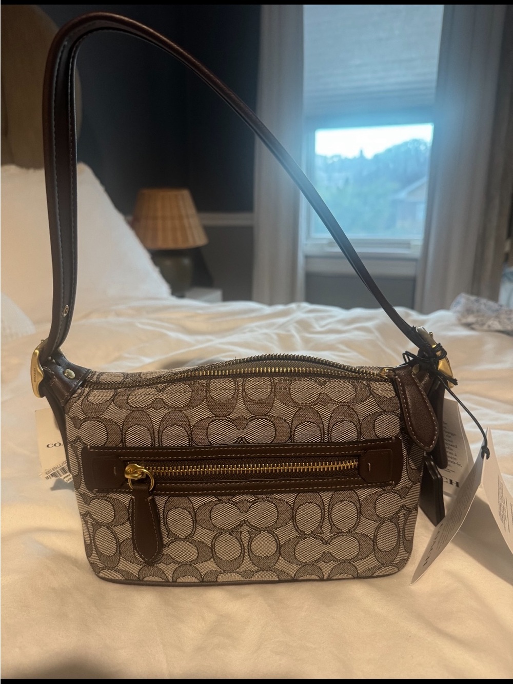 Coach Beige and Brown Signature Canvas Shoulder Bag